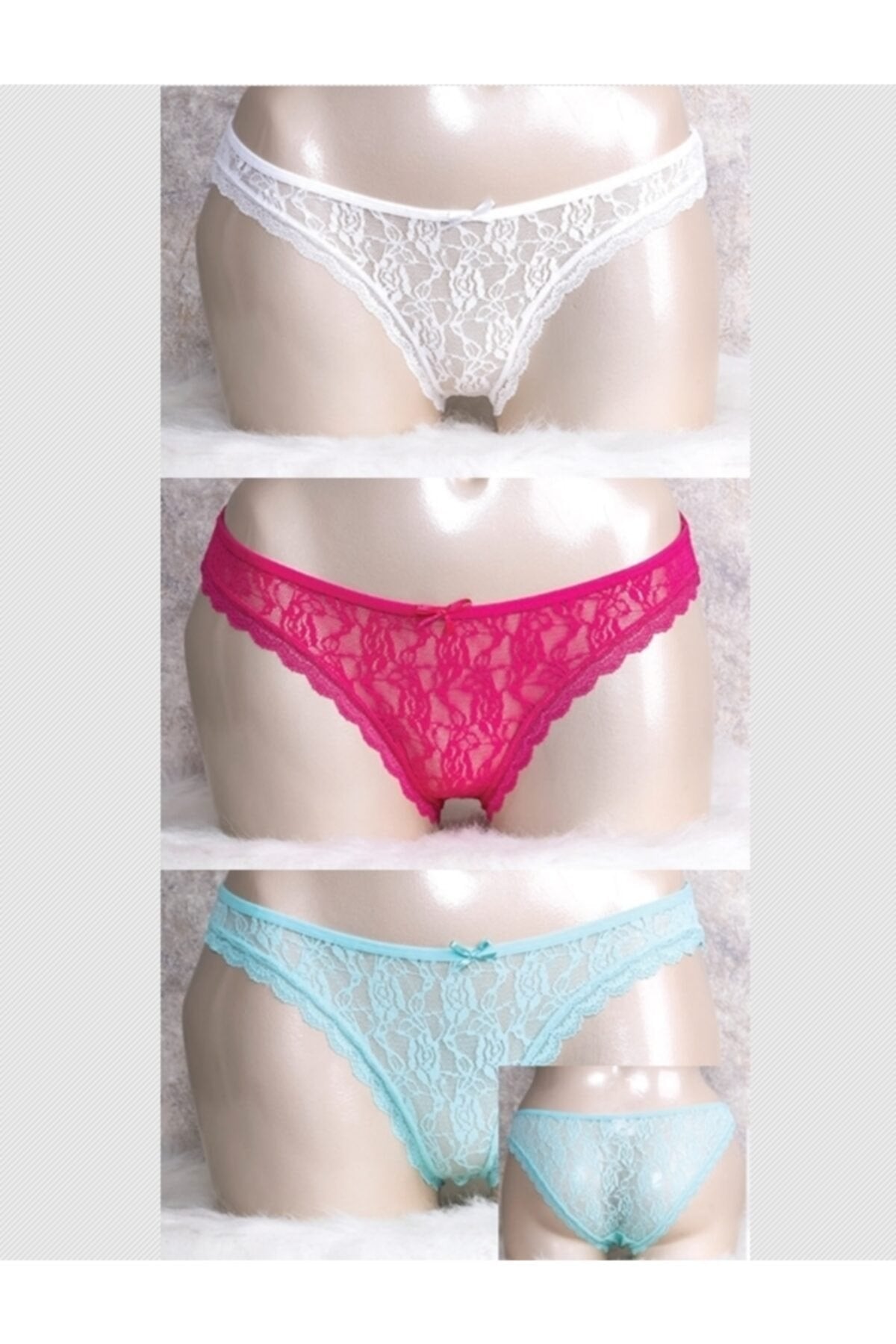 2749 Kadın Dantelli 3'lü Paket Slip Külot