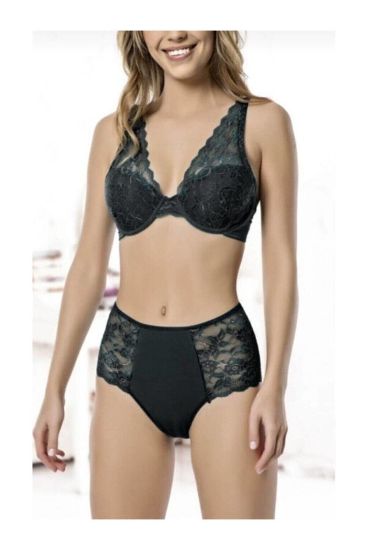 20201 Siyah Desteksiz Dantelli Kadın Takım