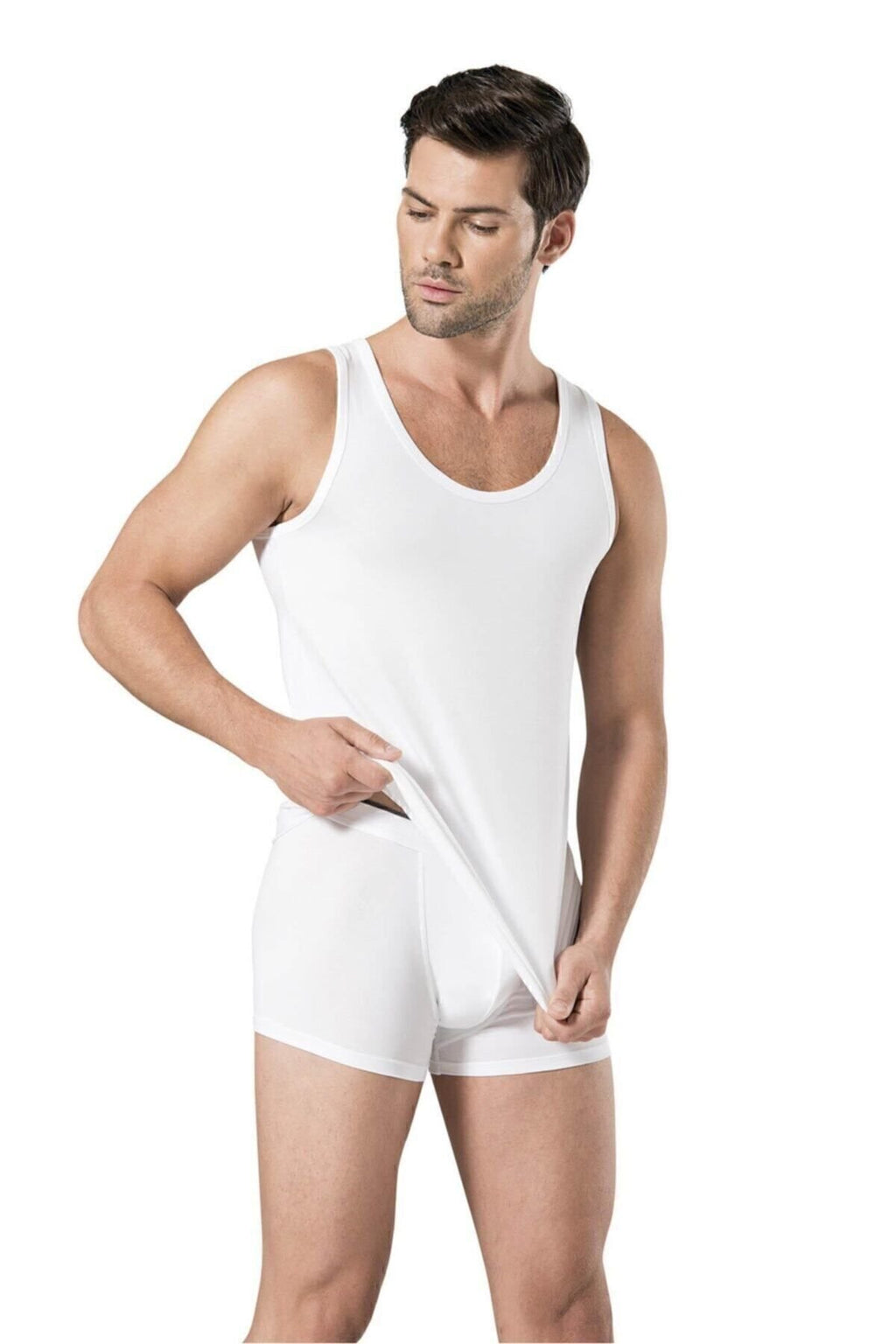140 Erkek Modal Beyaz Atlet Boxer Takım
