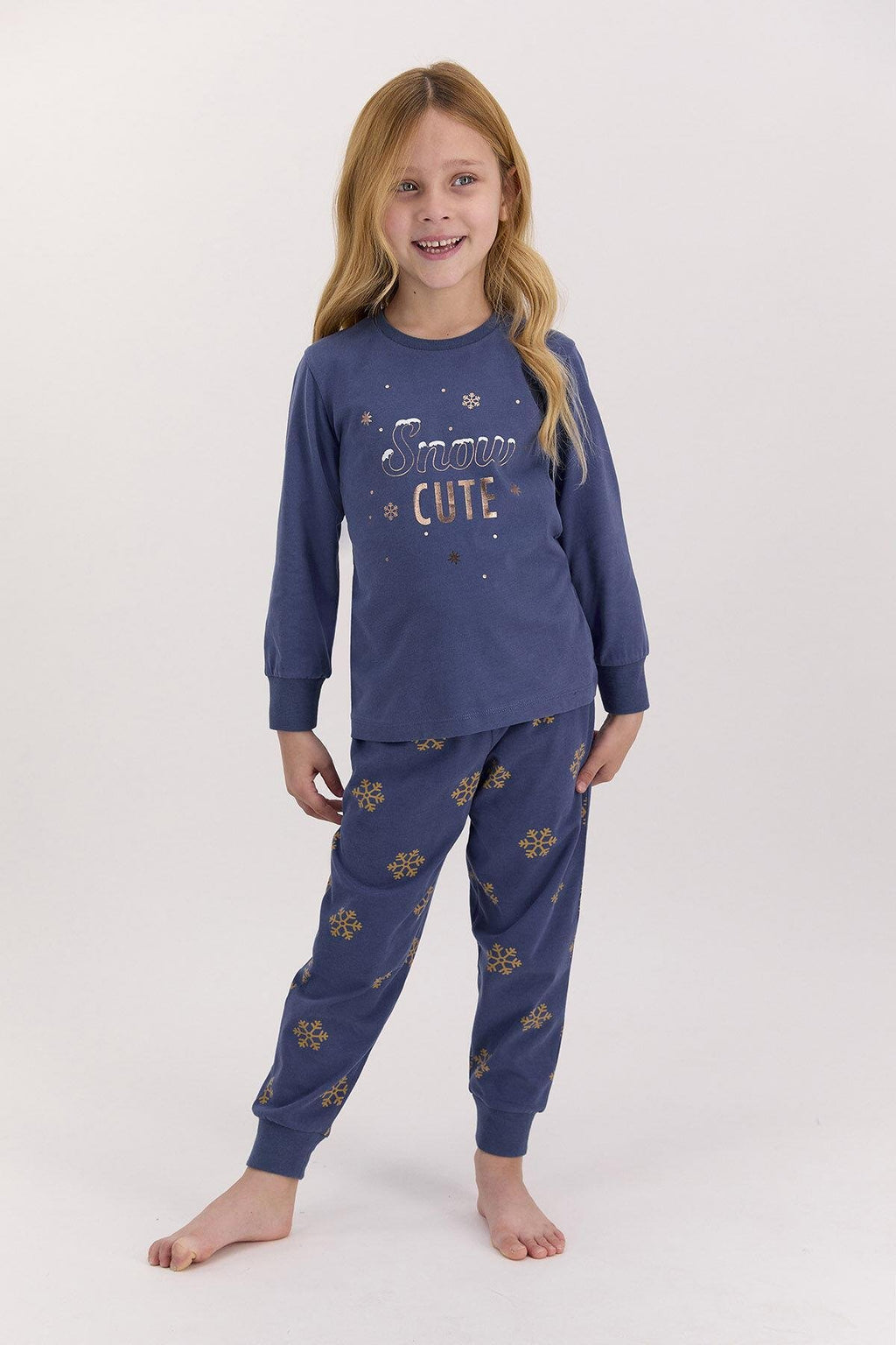1426 Snow Funny İndigo Kız Çocuk Uzun Kol Pijama Takımı